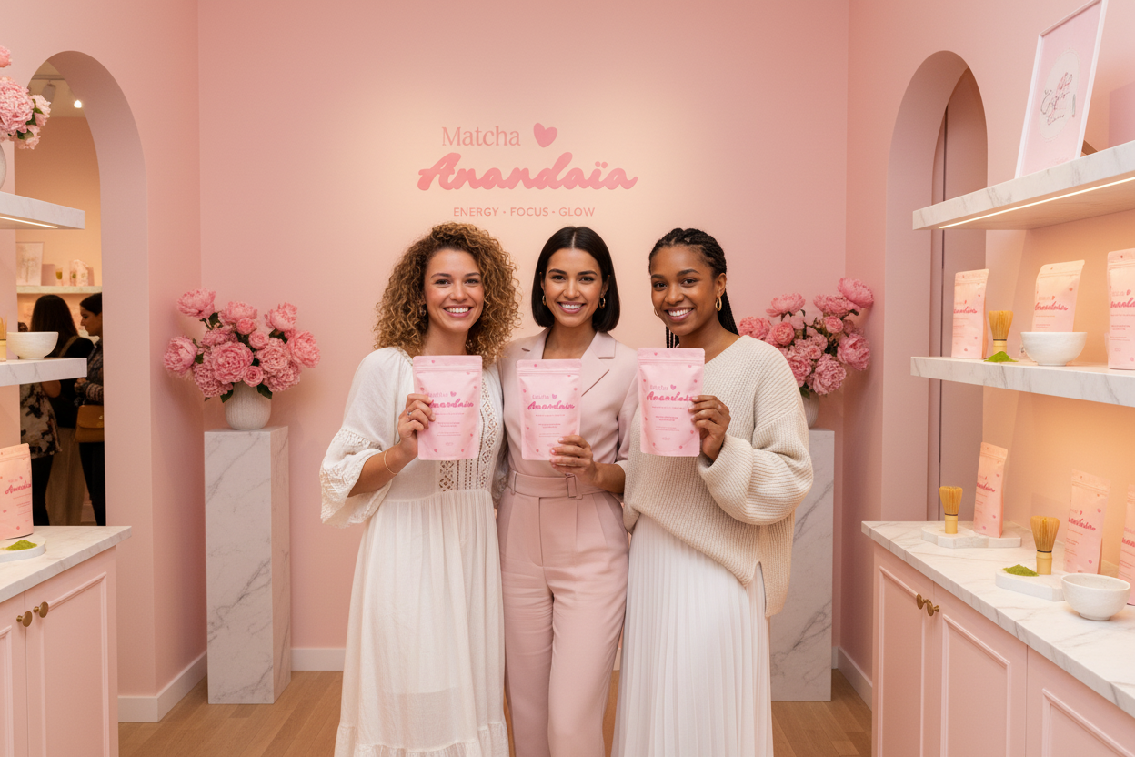 3 copines avec Matcha Anandaia dans la boutique éphémère